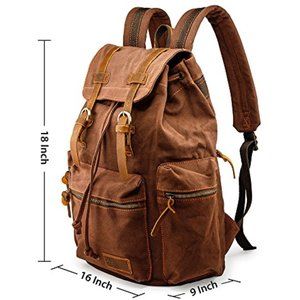 NEW GEARONIC TM 21L Vintage Canvas Backpack for Men Leather Rucksack Knapsack